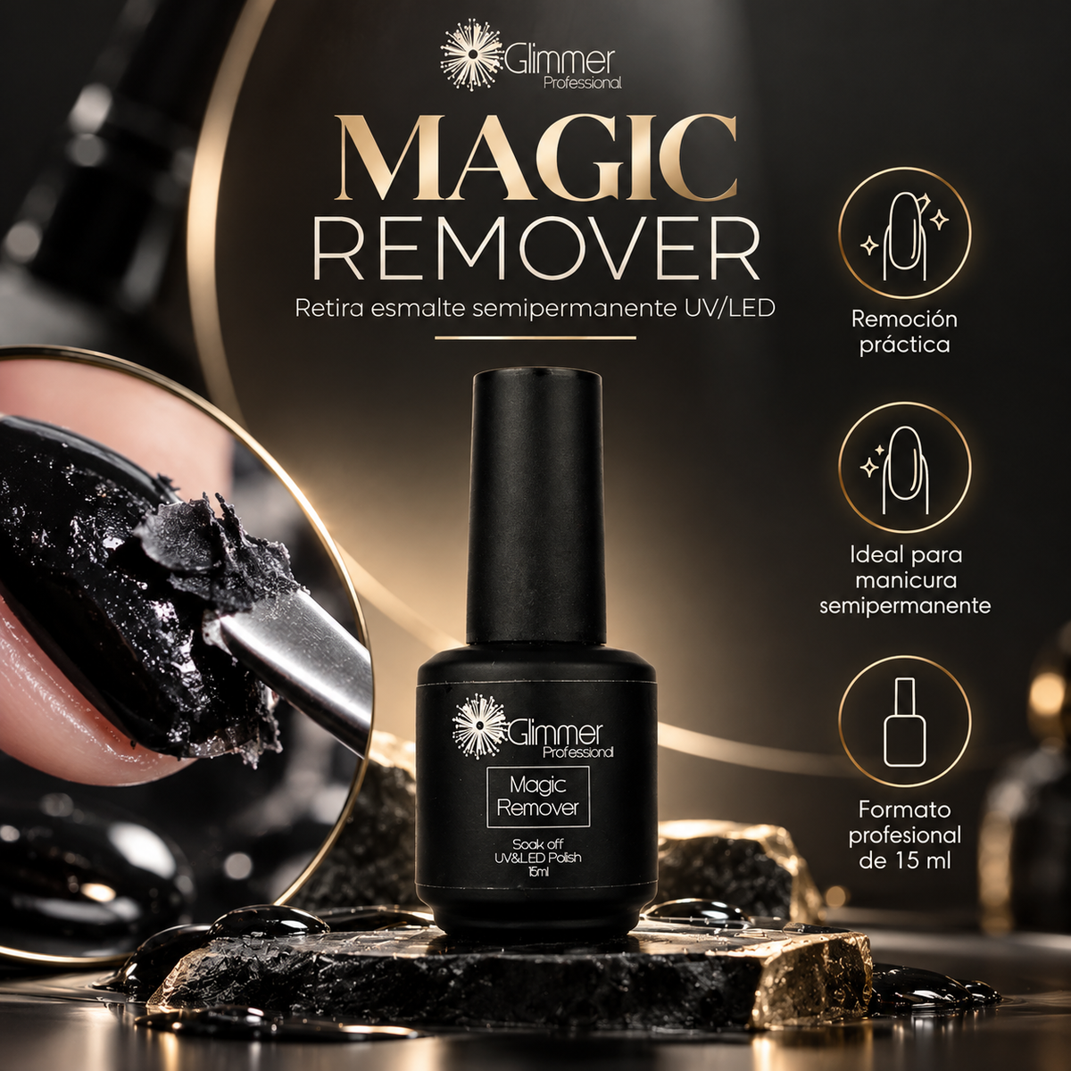 Removedor de Esmalte Semipermanente Glimmer Magic 15 ml